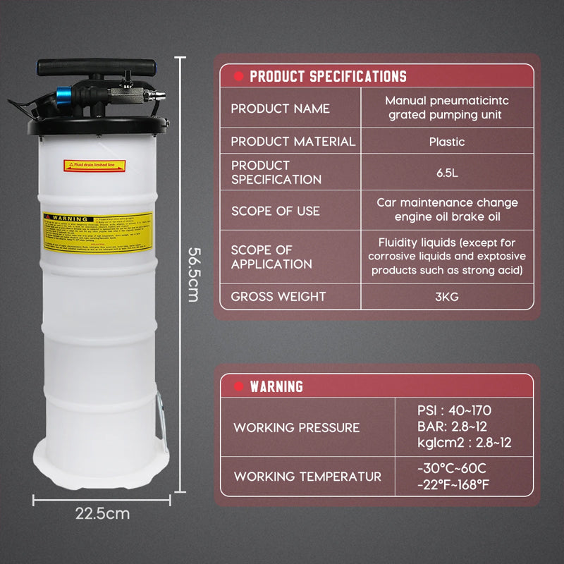 Pneumatic/Manual 6.5L Oil Extractor Pump Oil Changer Fluid Evacuator Vacuum Extraction Pump Engine Oil Brake Water