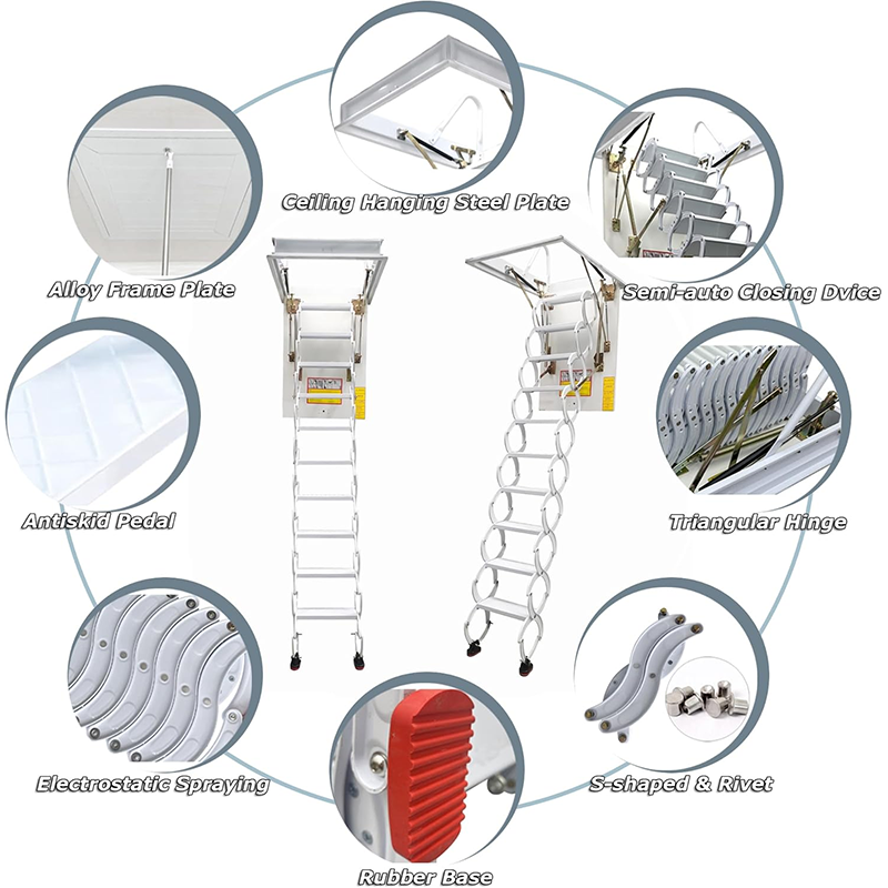 Folding Loft Ladder Attic Ceiling Ladder Retractable Attic Folding Telescopic Ladder Attic Ladder Attic Ladder Drop Down Ceiling Attic Steps Install Folding Ladder Maximum Height 10.5ft 27.6x47.2 Inches White