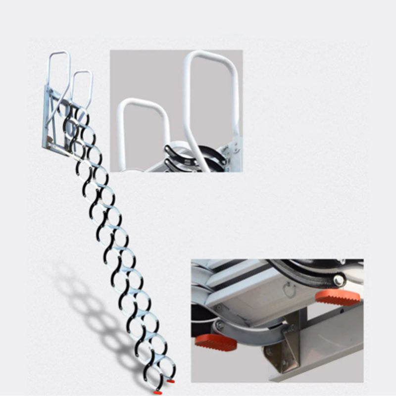 Attic Aluminum Telescopic Ladder Home Loft Step-Ladder Pull Down Folding Stairs With Handrails Height 3M 9.84ft