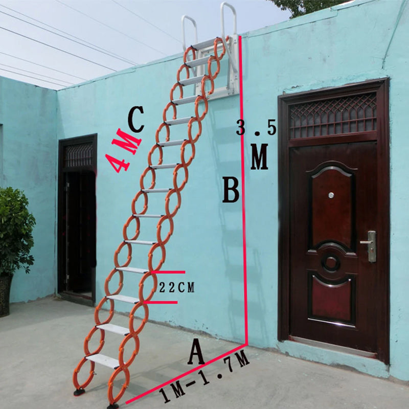 Attic Aluminum Telescopic Ladder Home Loft Step-Ladder Pull Down Folding Stairs With Handrails Height 3M 9.84ft