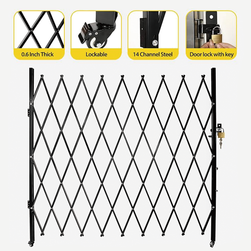 Single Folding Security Gate, 7.1' H x 7.1' W (85 x 85 inch)Folding Door Gate,Steel Accordion Design, Expandable Security Barrier, Lockable Garden Gate,Pet-Friendly Garage Fence