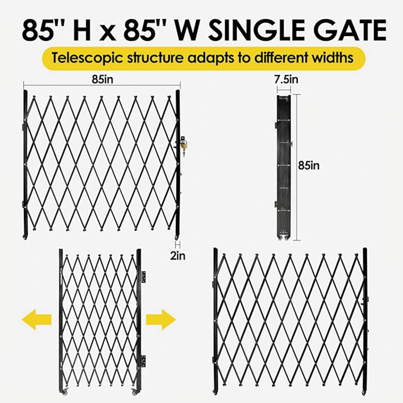 Single Folding Security Gate, 7.1' H x 7.1' W (85 x 85 inch)Folding Door Gate,Steel Accordion Design, Expandable Security Barrier, Lockable Garden Gate,Pet-Friendly Garage Fence