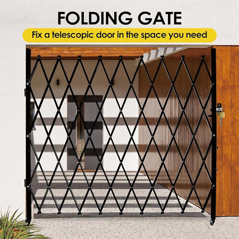 Single Folding Security Gate, 7.1' H x 7.1' W (85 x 85 inch)Folding Door Gate,Steel Accordion Design, Expandable Security Barrier, Lockable Garden Gate,Pet-Friendly Garage Fence
