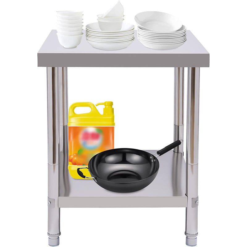 24 x 18'' 2 Tier Stainless Steel Food Table for Prep & Work Commercial Heavy Duty Worktable Utility Table with Foot Covers for Restaurant Home