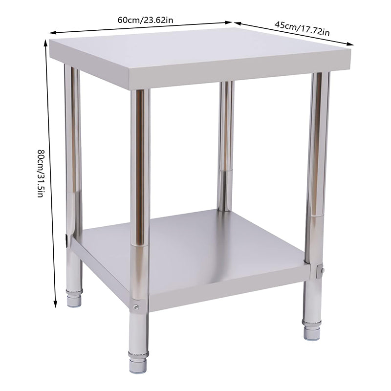 24 x 18'' 2 Tier Stainless Steel Food Table for Prep & Work Commercial Heavy Duty Worktable Utility Table with Foot Covers for Restaurant Home