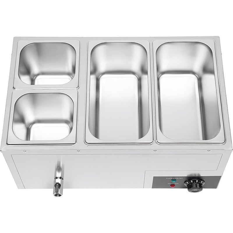 Food Warmer 4 Pan (7.4Qt+3.2Qt) Stainless Steel 850W Electric Countertop Steam Table with Automatic Temperature Control for Catering and Restaurants