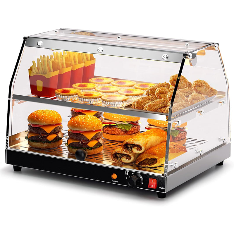 Pizza Warmer Countertop 2-Tier with LED Lighting Commercial Food Warmer Countertop Food Display Warmer