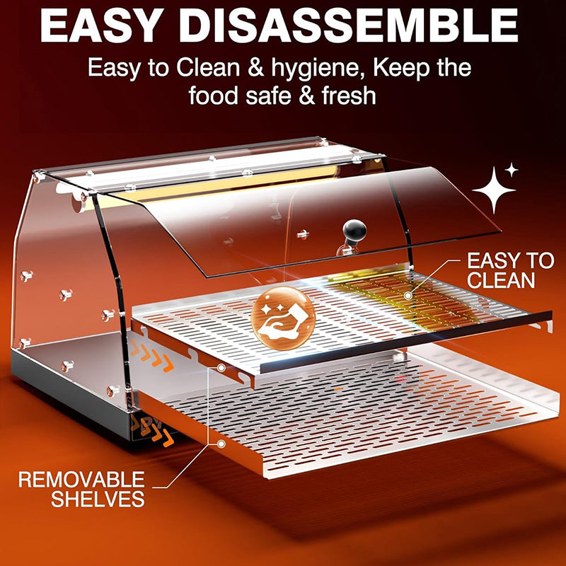 Pizza Warmer Countertop 2-Tier with LED Lighting Commercial Food Warmer Countertop Food Display Warmer