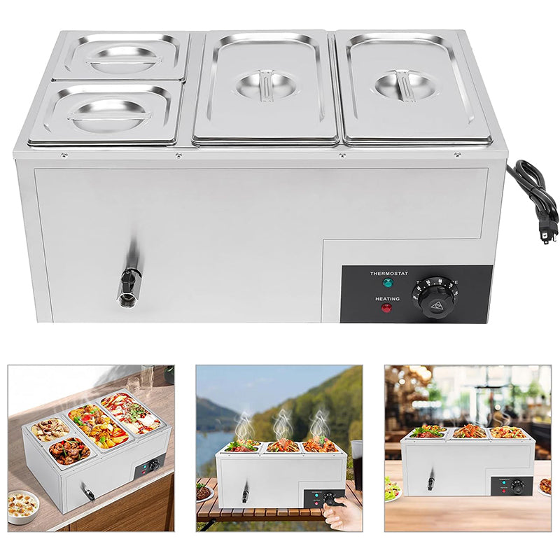 Food Warmer 4 Pan (7.4Qt+3.2Qt) Stainless Steel 850W Electric Countertop Steam Table with Automatic Temperature Control for Catering and Restaurants