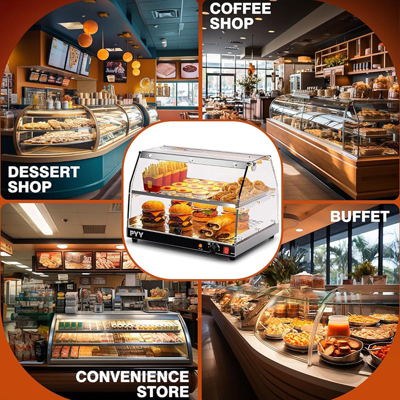 Pizza Warmer Countertop 2-Tier with LED Lighting Commercial Food Warmer Countertop Food Display Warmer