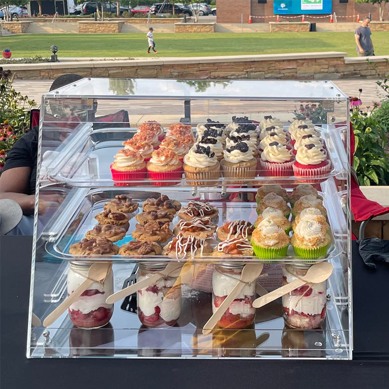 3 Tray Commercial Countertop Bakery Display Case With Rear Doors - 21" x 17 3/4" x 16 1/2"