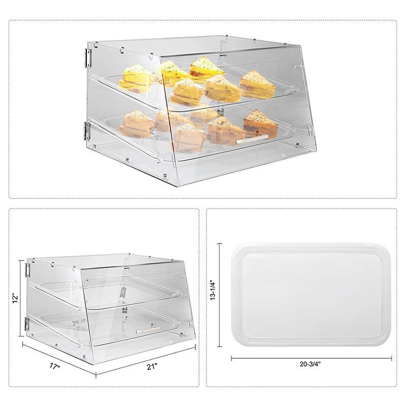 Acrylic 2-Layer Bread Box With Front And Rear Doors With Locks, Cake Dessert Cabinet, Bakery Storage Bread Box