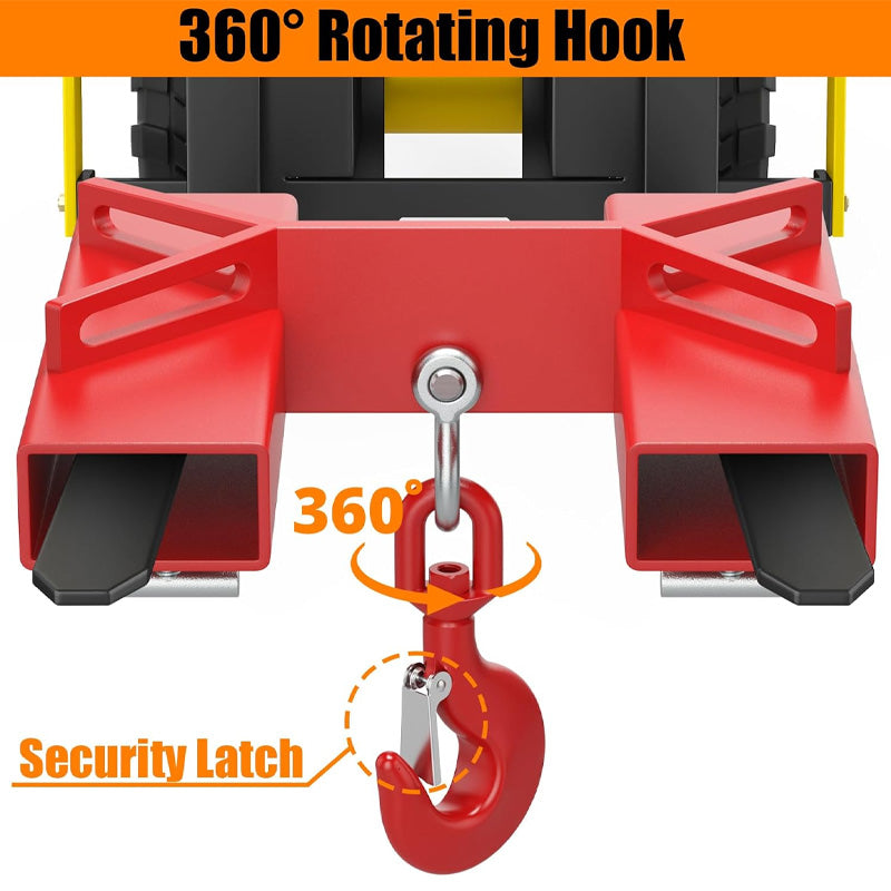 Forklift Lifting Hook With Red Powder Coating, Forklift Lift Hoist Forklift Mobile Crane With Swivel Hook, 6600 Lbs Capacity