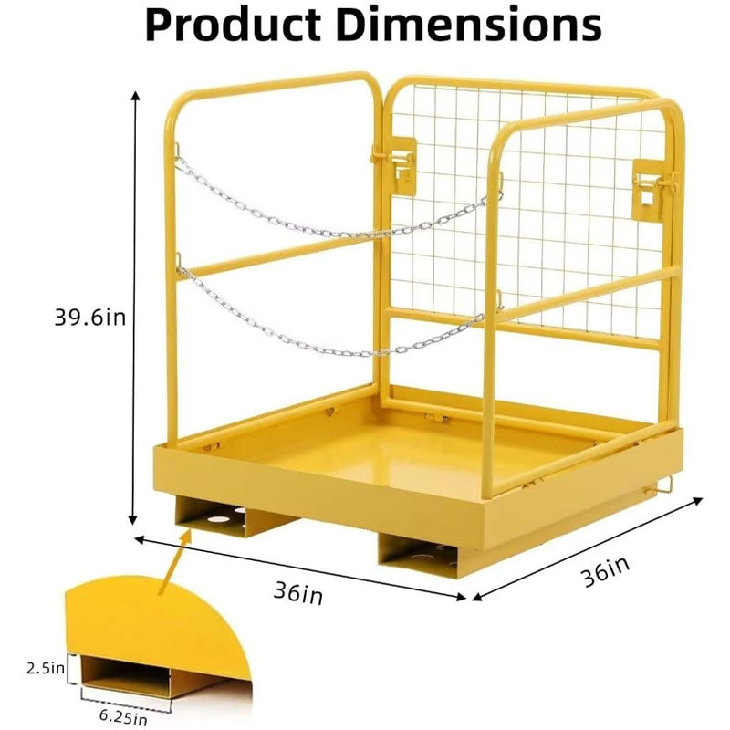 Yellow Forklift Safety Cage, Suitable For Aerial Work, Foldable Heavy Duty Steel Forklift Work Platform