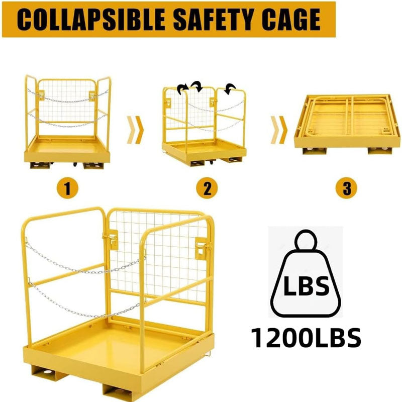Yellow Forklift Safety Cage, Suitable For Aerial Work, Foldable Heavy Duty Steel Forklift Work Platform