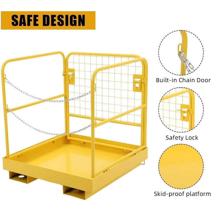 Yellow Forklift Safety Cage, Suitable For Aerial Work, Foldable Heavy Duty Steel Forklift Work Platform