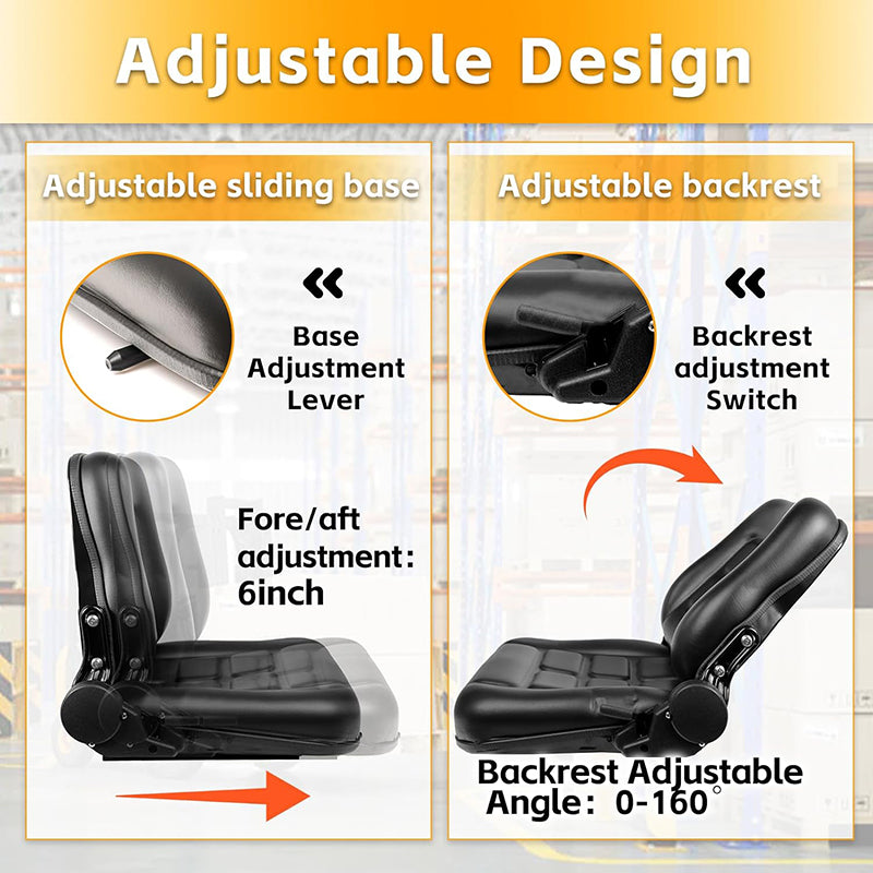 Universal Forklift Seat with Adjustable Backrest Durable Leather Comfortable Forklift Seat Fits Forklift, Dozers, Excavators, Tractors