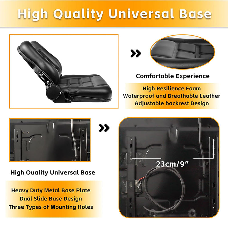 Universal Forklift Seat with Adjustable Backrest Durable Leather Comfortable Forklift Seat Fits Forklift, Dozers, Excavators, Tractors