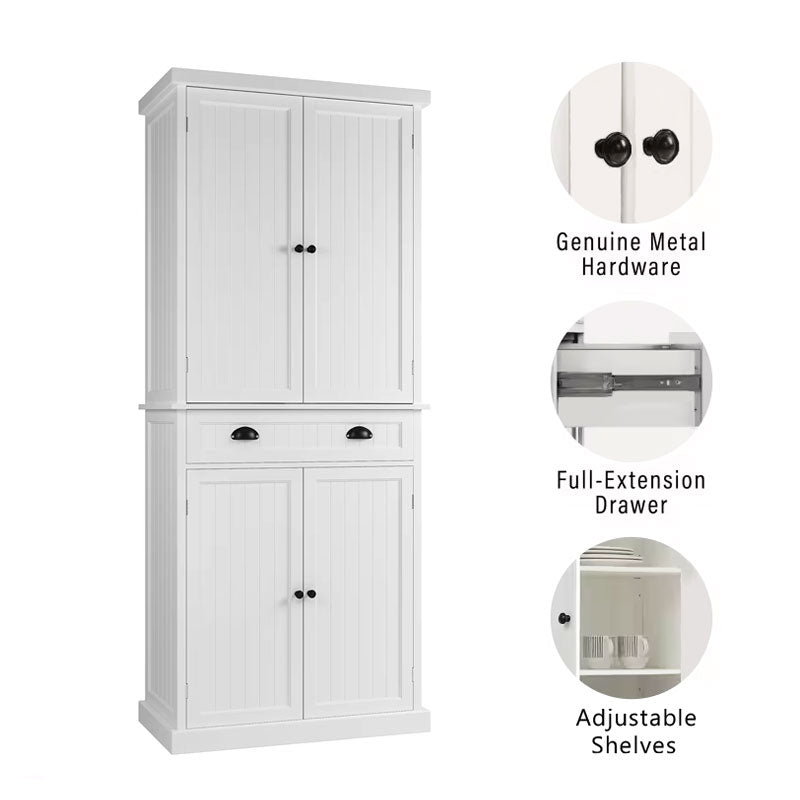 Freestanding Cabinets, White Large Capacity Wooden Storage Kitchen Pantry Cabinets, Pantry Closets