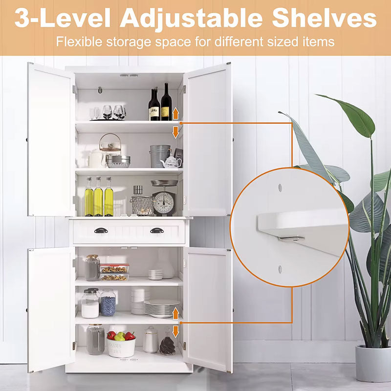 Freestanding Cabinets, White Large Capacity Wooden Storage Kitchen Pantry Cabinets, Pantry Closets