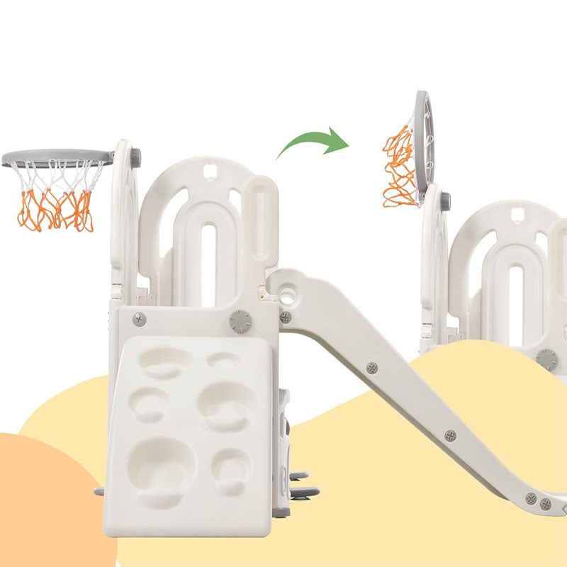 Freestanding Slides 4 in 1 Slide for Kids with Basketball Hoop for Toddlers Age 1-12 Babies Indoor & Outdoor(Grey)