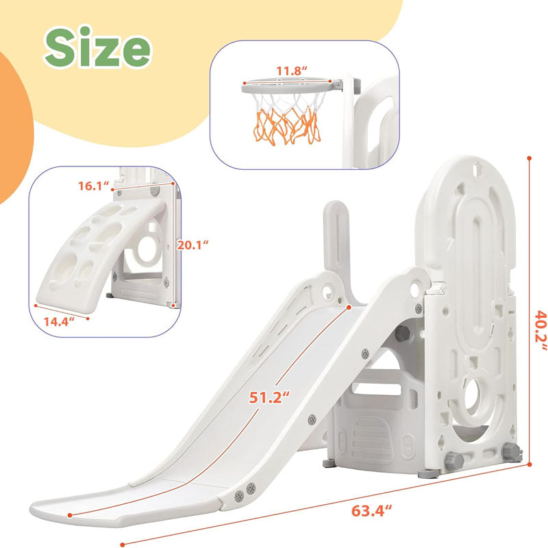 Freestanding Slides 4 in 1 Slide for Kids with Basketball Hoop for Toddlers Age 1-12 Babies Indoor & Outdoor(Grey)