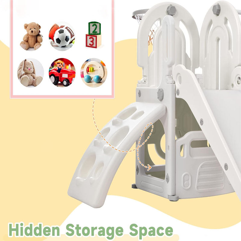 Freestanding Slides 4 in 1 Slide for Kids with Basketball Hoop for Toddlers Age 1-12 Babies Indoor & Outdoor(Grey)