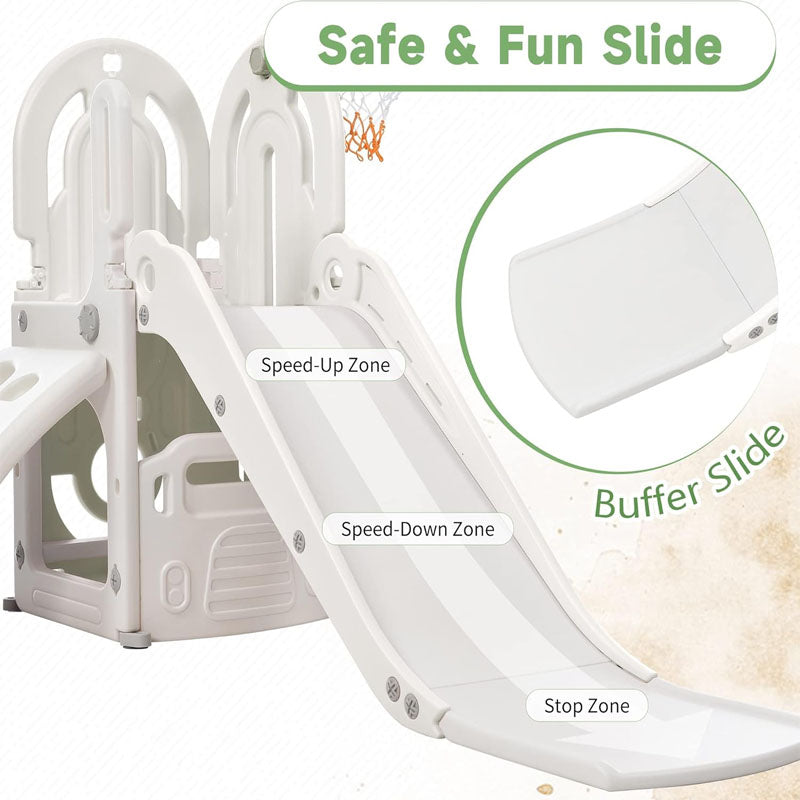 Freestanding Slides 4 in 1 Slide for Kids with Basketball Hoop for Toddlers Age 1-12 Babies Indoor & Outdoor(Grey)