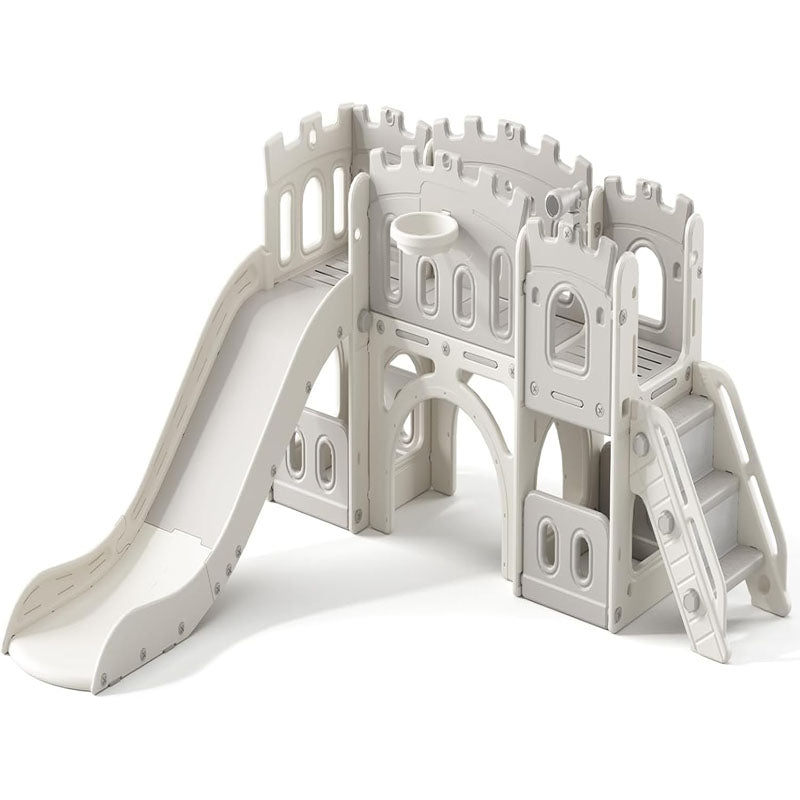 Freestanding Slides 8 in 1 Slide for Kids with Basketball Hoop and Ball Telescope Tunnel Storage Space for Toddlers Age 1+ Babies Indoor & Outdoor(Grey)