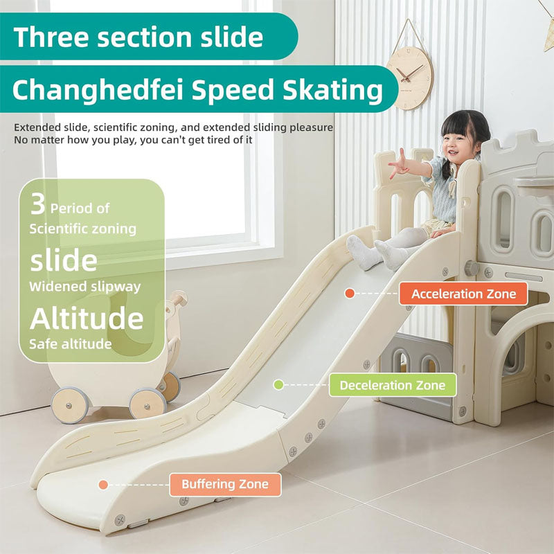 Freestanding Slides 8 in 1 Slide for Kids with Basketball Hoop and Ball Telescope Tunnel Storage Space for Toddlers Age 1+ Babies Indoor & Outdoor(Grey)