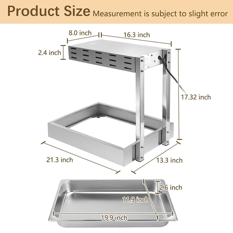 Stainless Steel French Fry Warmer Commercial Heat Light Food Warmer Thermostable Food Heating Lamp for Chips