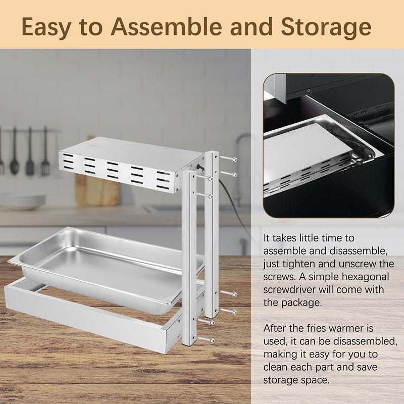 Stainless Steel French Fry Warmer Commercial Heat Light Food Warmer Thermostable Food Heating Lamp for Chips