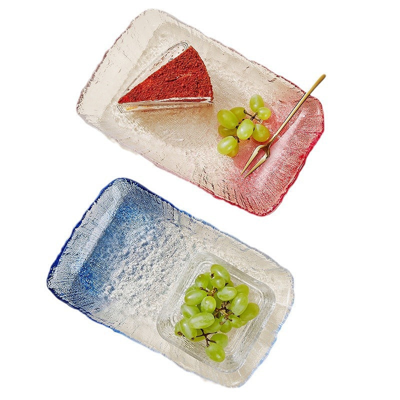 Creative Transparent Glass Gradient Irregular Household Round Fruit Plate Tea Tray Dry Bubble Plate Hammered Glass Plate