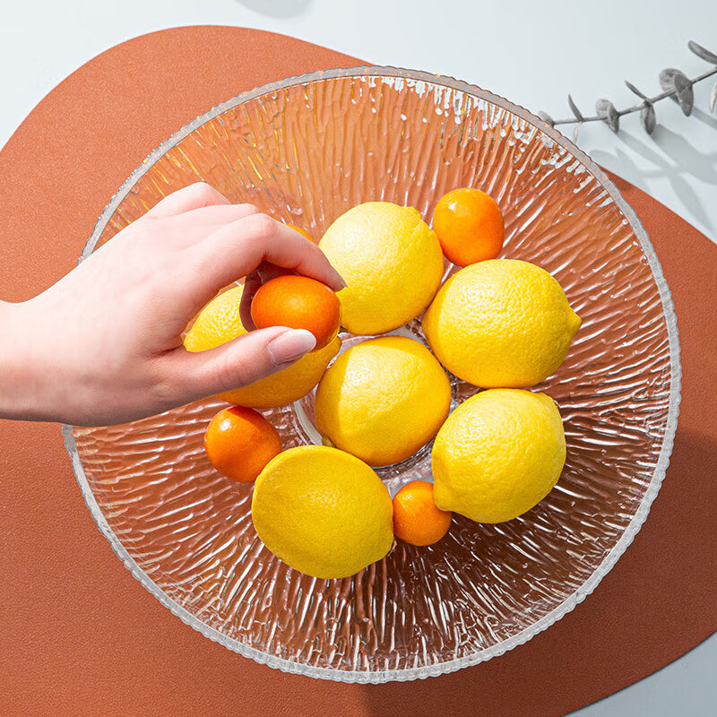 Glass Fruit Plate Fruit Basket High Foot Fruit Plate Glacier Pattern Ins Style European Style Home Light Luxury Snack Plate Snack Candy Sugar Jar Glacier Pattern