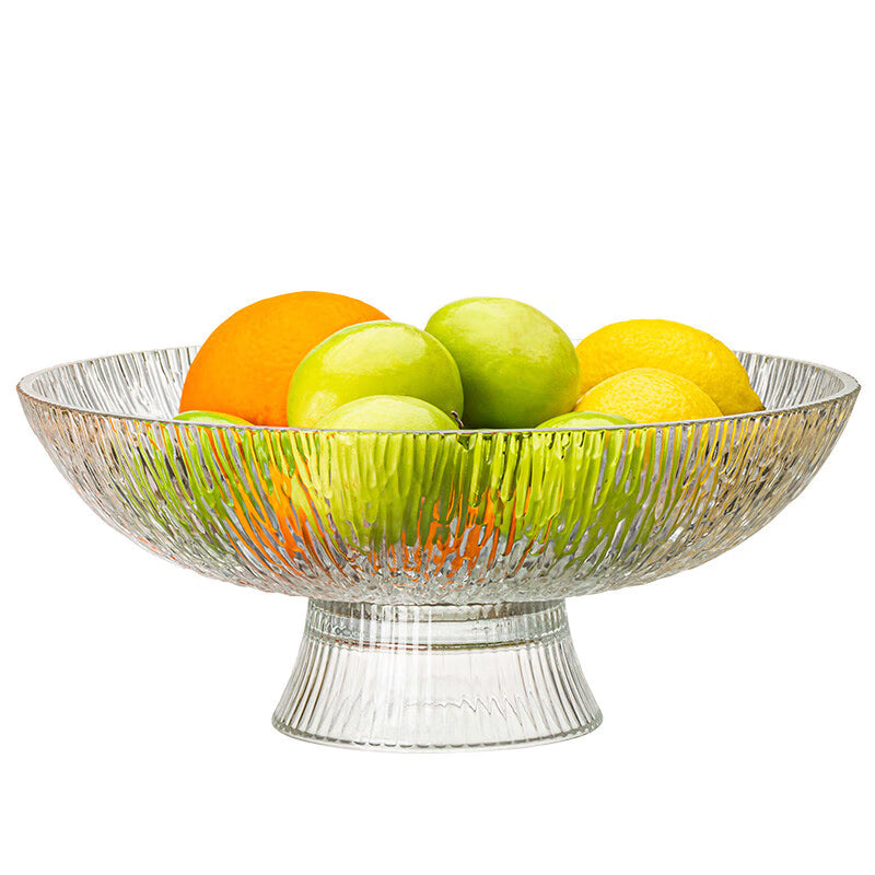 Glass Fruit Plate Fruit Basket High Foot Fruit Plate Glacier Pattern Ins Style European Style Home Light Luxury Snack Plate Snack Candy Sugar Jar Glacier Pattern