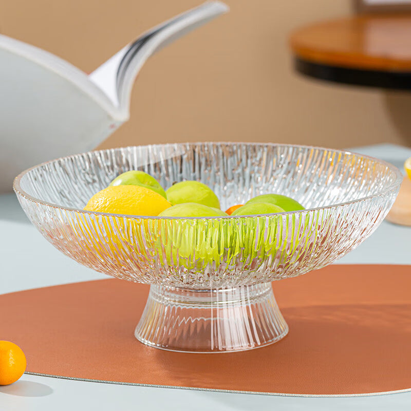 Glass Fruit Plate Fruit Basket High Foot Fruit Plate Glacier Pattern Ins Style European Style Home Light Luxury Snack Plate Snack Candy Sugar Jar Glacier Pattern