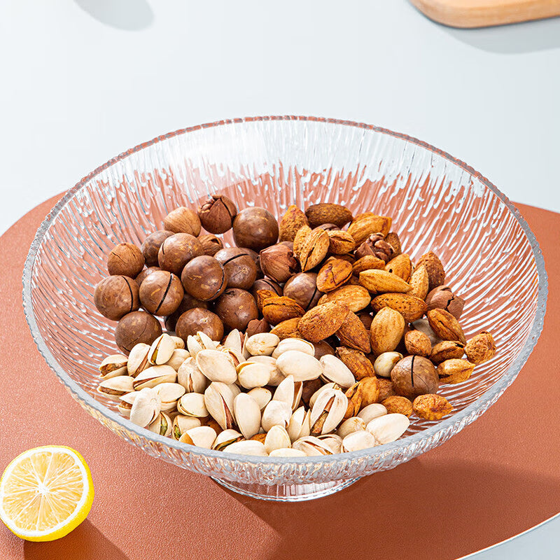 Glass Fruit Plate Fruit Basket High Foot Fruit Plate Glacier Pattern Ins Style European Style Home Light Luxury Snack Plate Snack Candy Sugar Jar Glacier Pattern