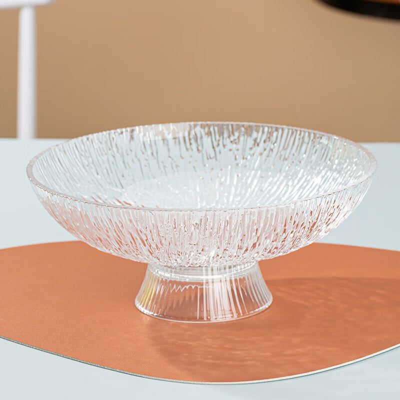 Glass Fruit Plate Fruit Basket High Foot Fruit Plate Glacier Pattern Ins Style European Style Home Light Luxury Snack Plate Snack Candy Sugar Jar Glacier Pattern