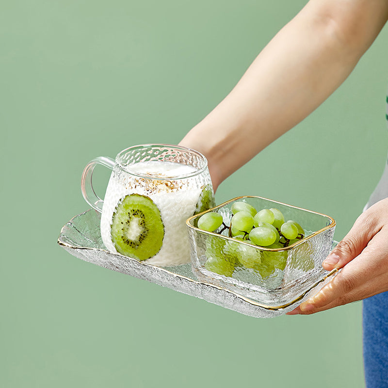 Creative Transparent Glass Gradient Irregular Household Round Fruit Plate Tea Tray Dry Bubble Plate Hammered Glass Plate