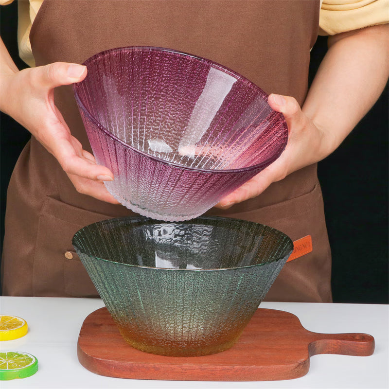 Colorful Gradient Color Brilliant Salad Bowl Household Glass Bowl Fruit Bowl Large Mixed Vegetable Bowl Mixed Noodle Bowl Light Luxury Dessert Bowl