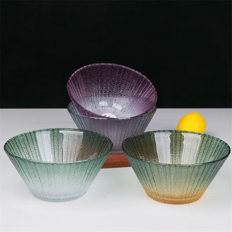Colorful Gradient Color Brilliant Salad Bowl Household Glass Bowl Fruit Bowl Large Mixed Vegetable Bowl Mixed Noodle Bowl Light Luxury Dessert Bowl