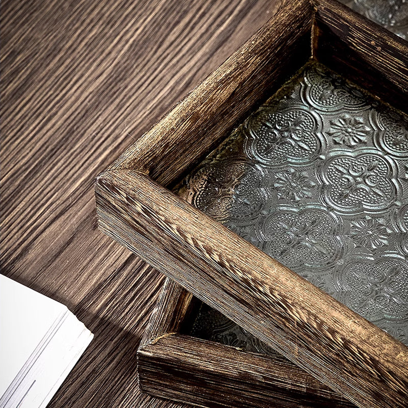 Creative Glass Rectangular Tray, Household Wooden Tea Tray, Fruit Snack Tray, Commercial Coffee Tray