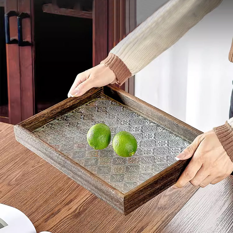 Creative Glass Rectangular Tray, Household Wooden Tea Tray, Fruit Snack Tray, Commercial Coffee Tray