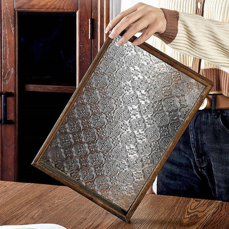 Creative Glass Rectangular Tray, Household Wooden Tea Tray, Fruit Snack Tray, Commercial Coffee Tray