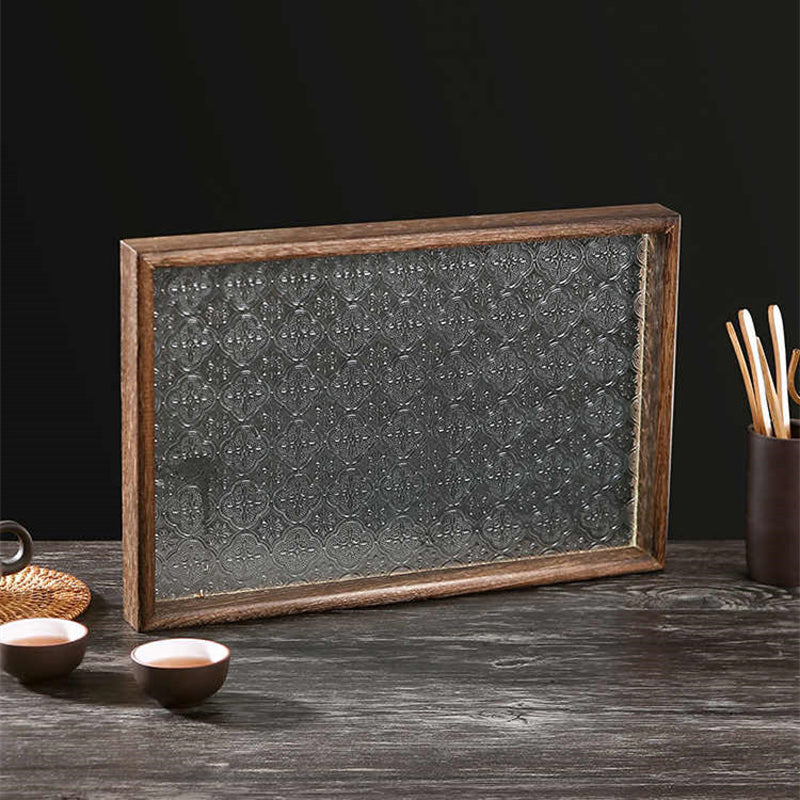 Creative Glass Rectangular Tray, Household Wooden Tea Tray, Fruit Snack Tray, Commercial Coffee Tray