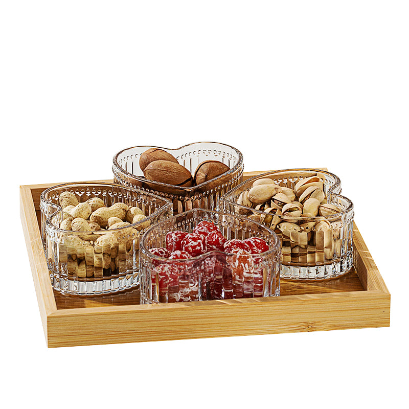 Love Fruit Plate Snack Plate Lead-Free Glass Bowl Household Divided Dry Fruit Plate Five-Piece Set
