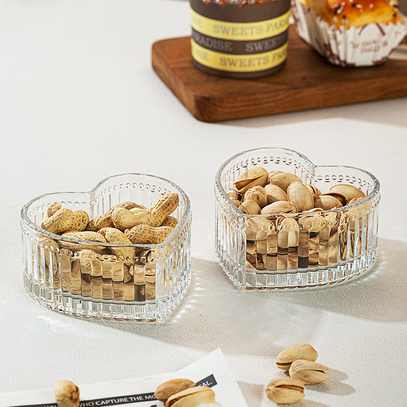 Love Fruit Plate Snack Plate Lead-Free Glass Bowl Household Divided Dry Fruit Plate Five-Piece Set