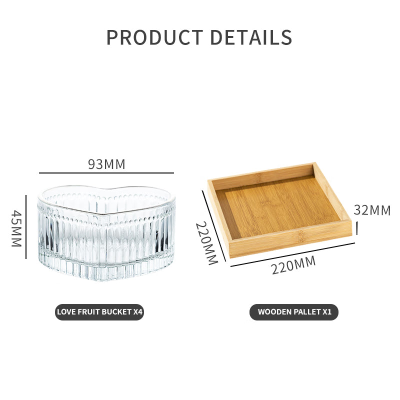 Love Fruit Plate Snack Plate Lead-Free Glass Bowl Household Divided Dry Fruit Plate Five-Piece Set