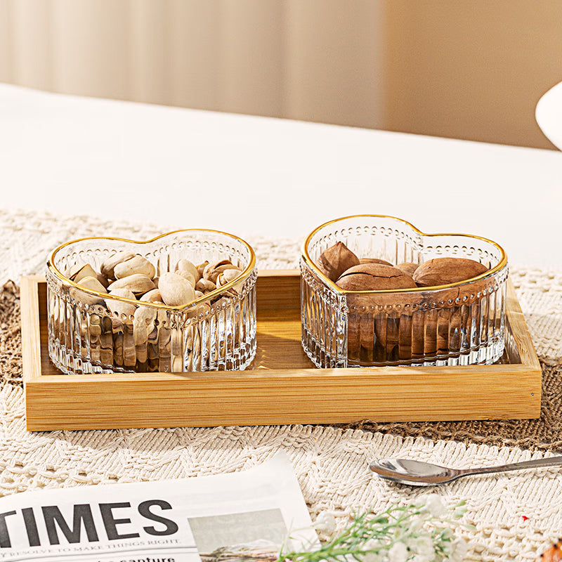 Love Fruit Plate Snack Plate Lead-Free Glass Bowl Hand-Painted Gold Dried Fruit Plate Three-Piece Set