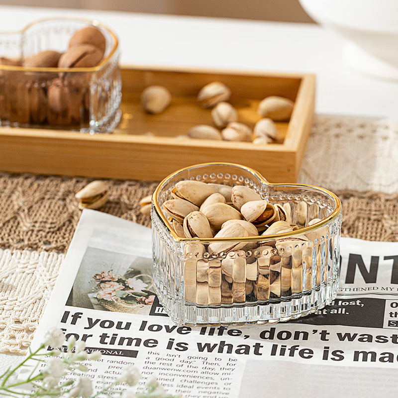 Love Fruit Plate Snack Plate Lead-Free Glass Bowl Hand-Painted Gold Dried Fruit Plate Three-Piece Set